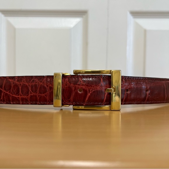 Mauri Men’s Red Genuine Alligator Belt Italy Size 36 - Picture 2 of 11